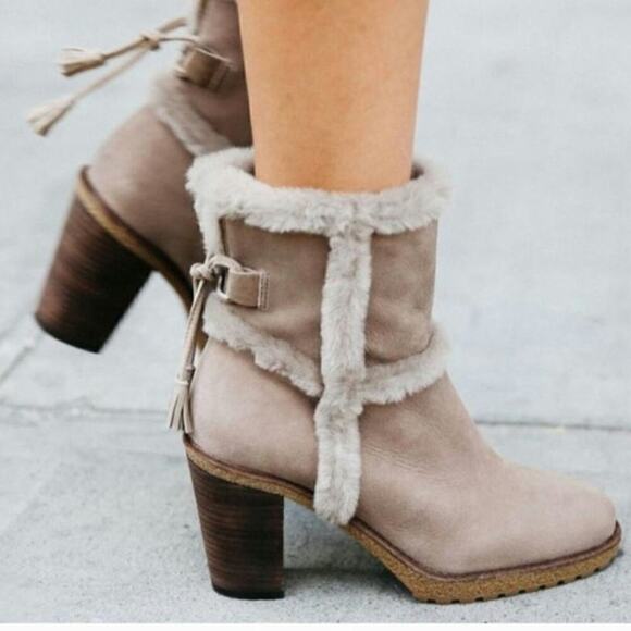 Frye Jen Shearling Ankle Booties in Taupe, sz 9 - Picture 1 of 16